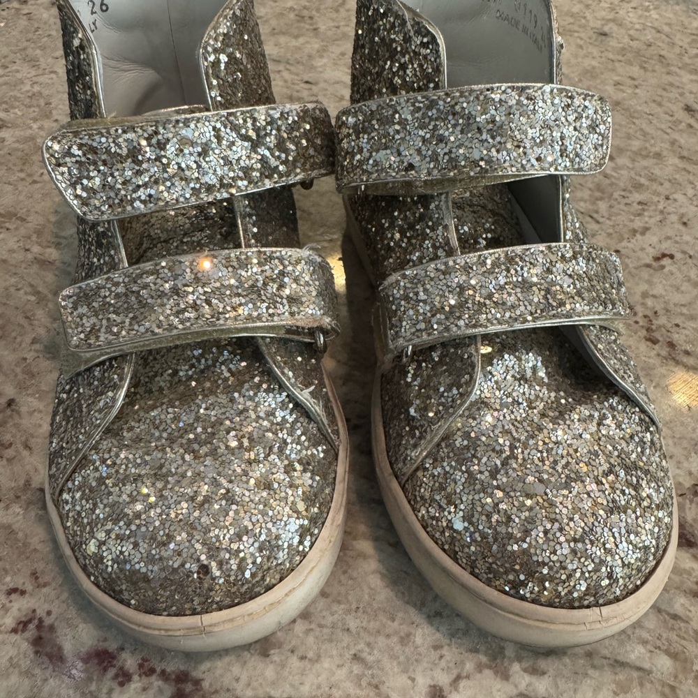 Dior girl’s Sparkly Silver Kids Shoes size 26 euro . 9-9.5 US toddler